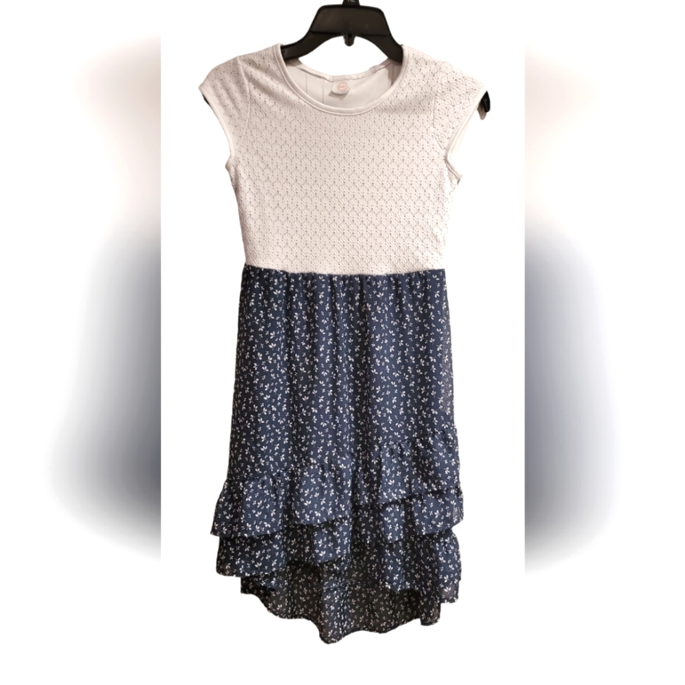 Wonder Nation‎ Girls Ruffle Chiffon Dress, Large (10/12) White and Blue